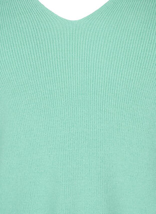 Stickad tröja med v-ringad hals och ballongärmar, Dusty Jade Green Mel, Packshot image number 2