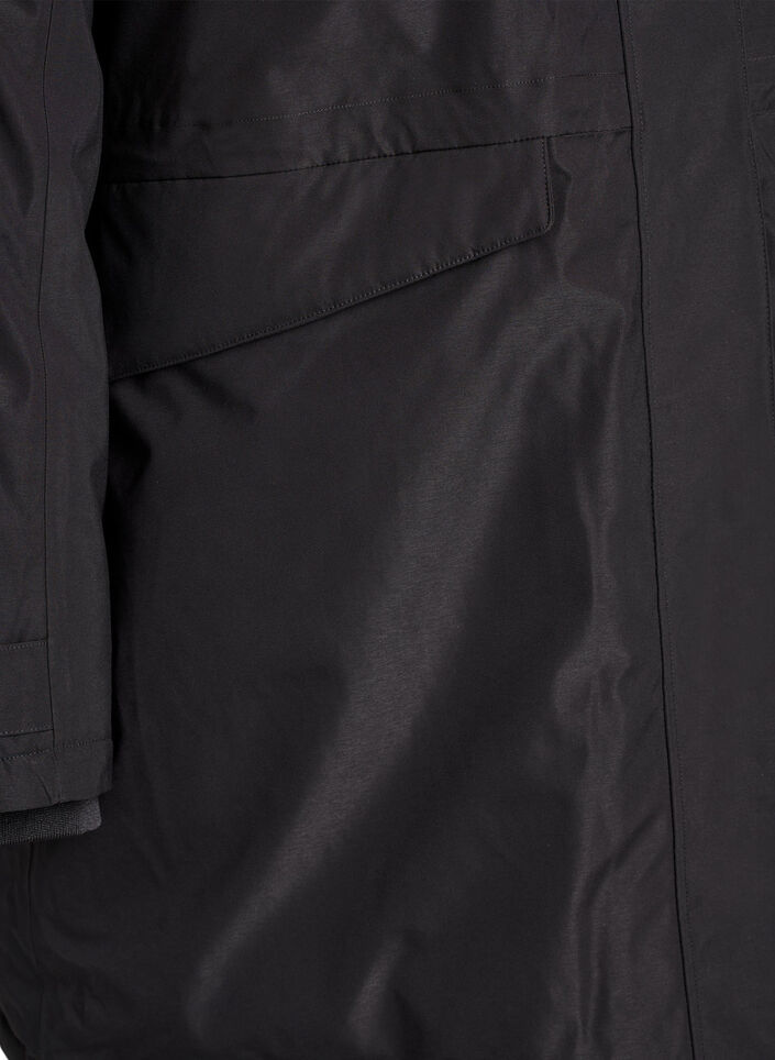Vattenavvisande parkas med huva och funktionella detaljer, Svart, Packshot image number 3