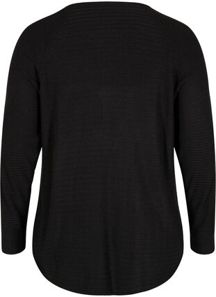 Stickad tröja med struktur och rund hals, Black, Packshot image number 1