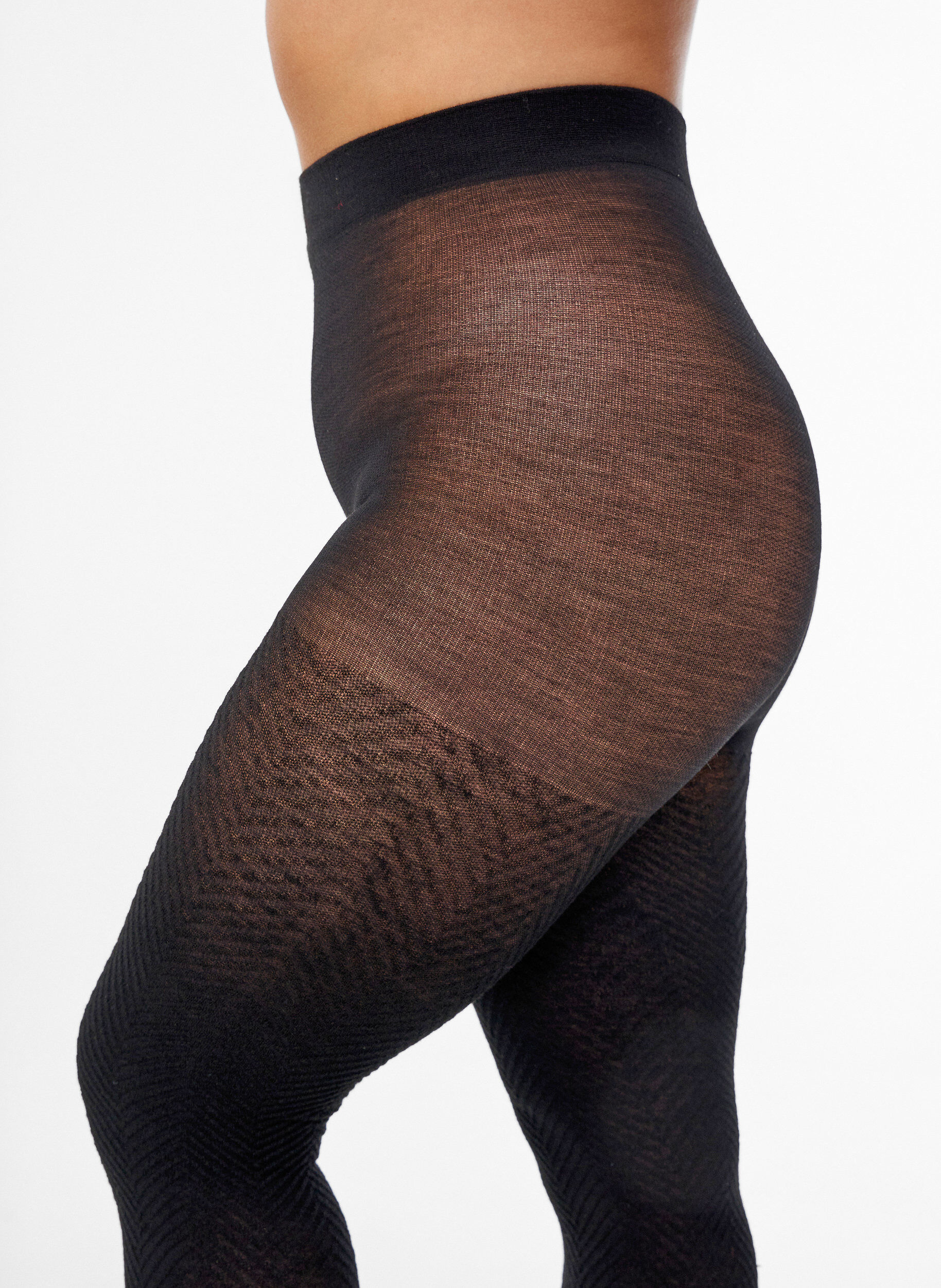 Zizzi Strukturerade tights, Svart, Model image number 1