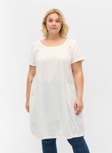 Kortärmad klänning i bomull, Bright White, Model image number 0