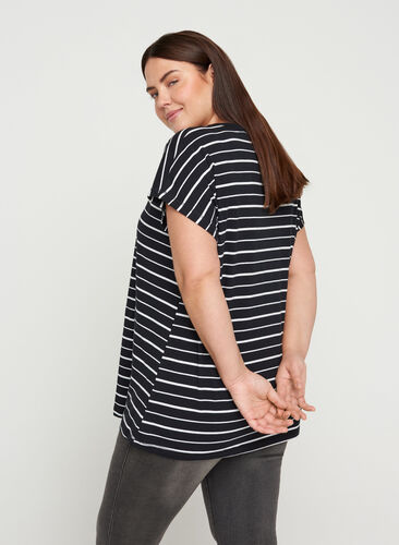 Randig t-shirt i bomull, Black/White Stripe, Model image number 1