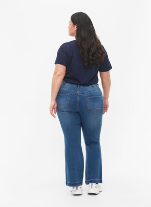 Högmidjade Ellen jeans med bootcut, Blue denim, Model image number 1