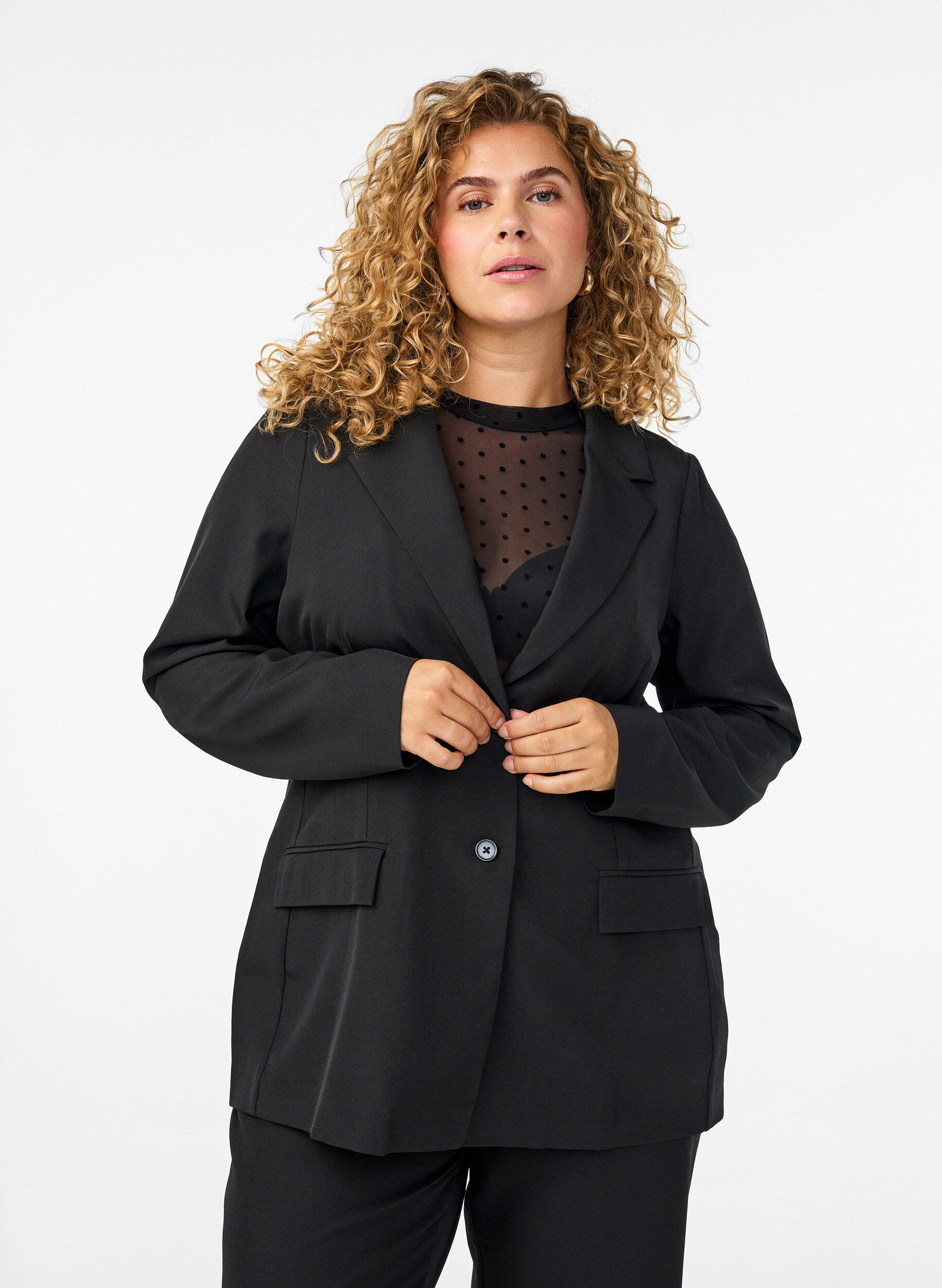ZizziBlazer med fickor och slitsar, Svart, Model image number 0