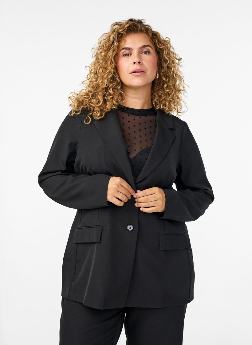 Blazer med fickor och slitsar, Svart, Model image number 0