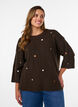 Stickad blus med sm&aring; broderade motiv, Brun, Model image number 0
