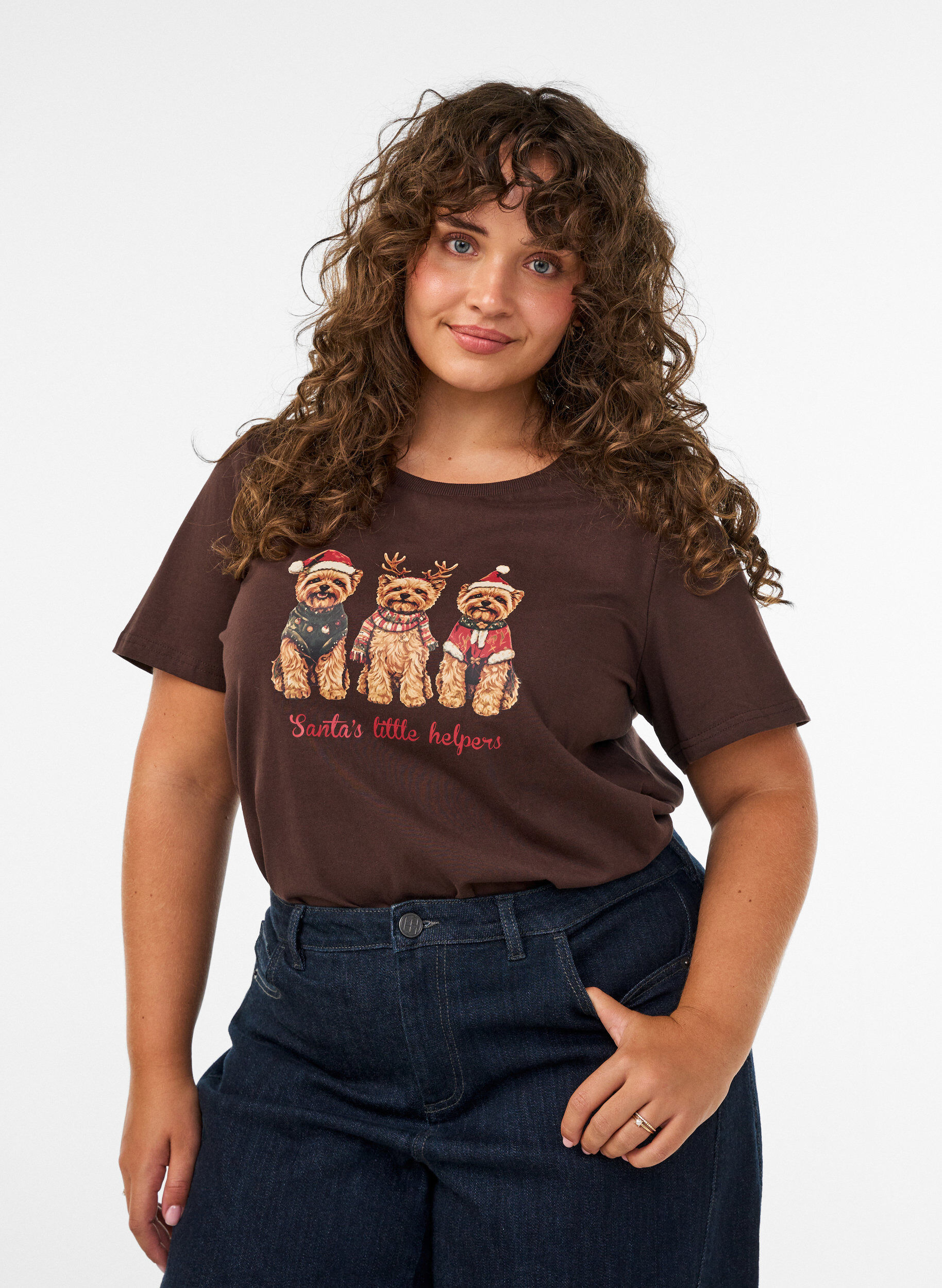 ZizziJul-t-shirt i ekologisk bomull, Brun, Model image number 0