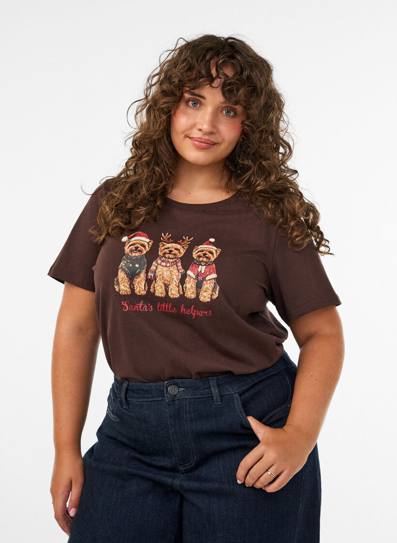 Jul-t-shirt i ekologisk bomull, Brun, Model image number 0