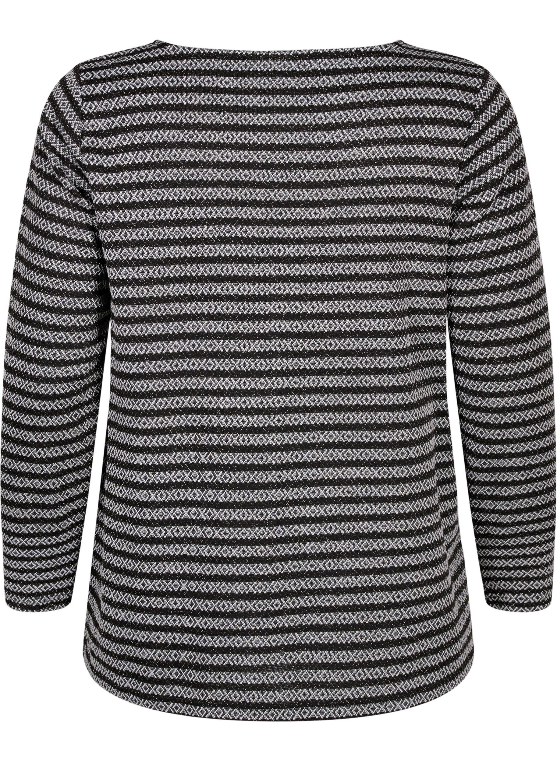 Zizzi Rundhalsad blus med randigt m&ouml;nster, Black Stripe, Packshot image number 1