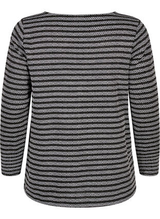 Rundhalsad blus med randigt mönster, Black Stripe, Packshot image number 1
