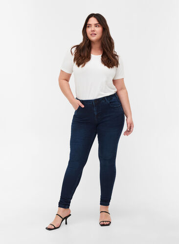 Superslim Amy jeans med hög midja, Dark blue, Model image number 0