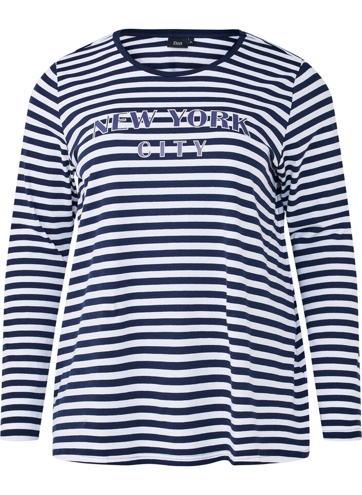 Randig blus med motiv, White w.Navy Stripe, Packshot image number 0