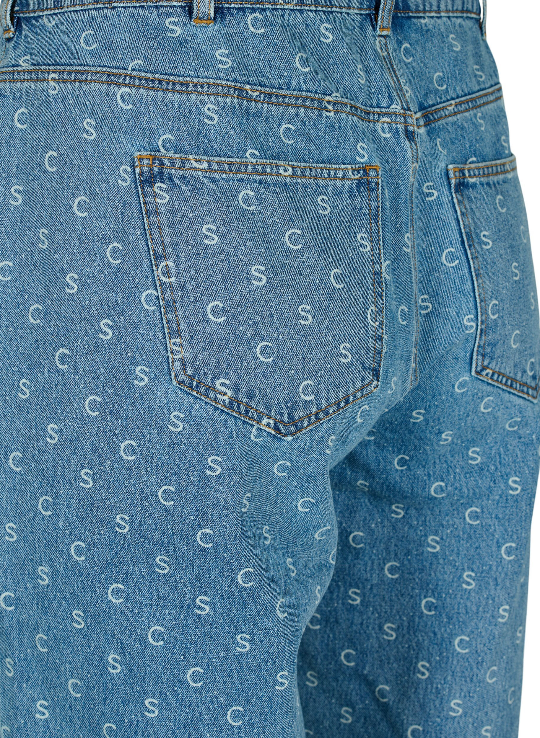 Zizzi Avskurna jeans med tryck och h&ouml;g midja , Blue denim, Packshot image number 3
