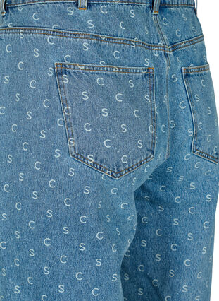 Avskurna jeans med tryck och hög midja , Blue denim, Packshot image number 3