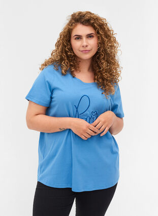 Kortärmad t-shirt med print, Blue Jasper, Model image number 0