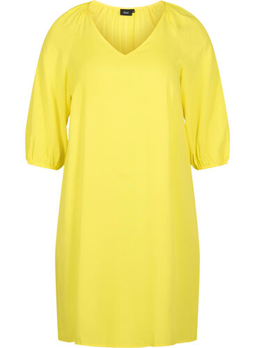 Viskosklänning med v-ringning, Blazing Yellow, Packshot image number 0