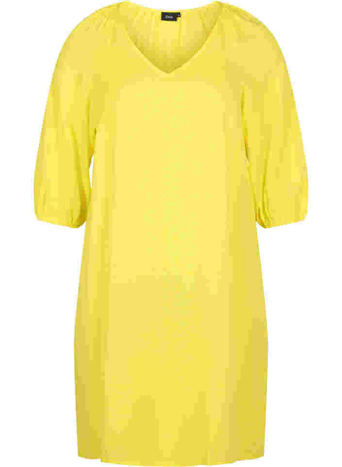 Viskosklänning med v-ringning, Blazing Yellow