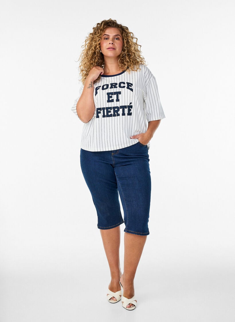 Boxig t-shirt med r&auml;nder och statement-tryck, Vit, Model image number 1