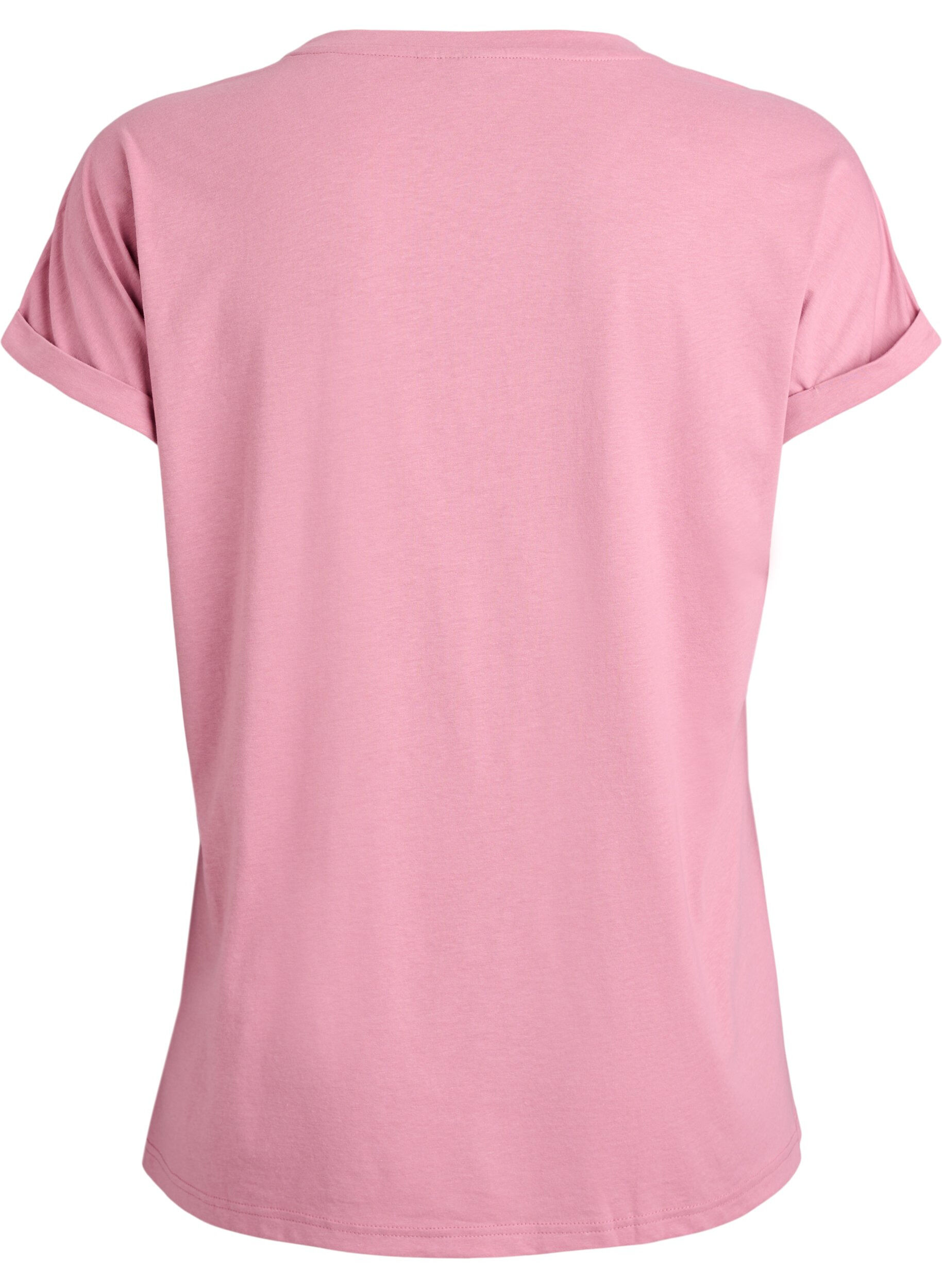 ZizziKort&auml;rmad t-shirt i bomullsmix, Rosa, Packshot image number 1