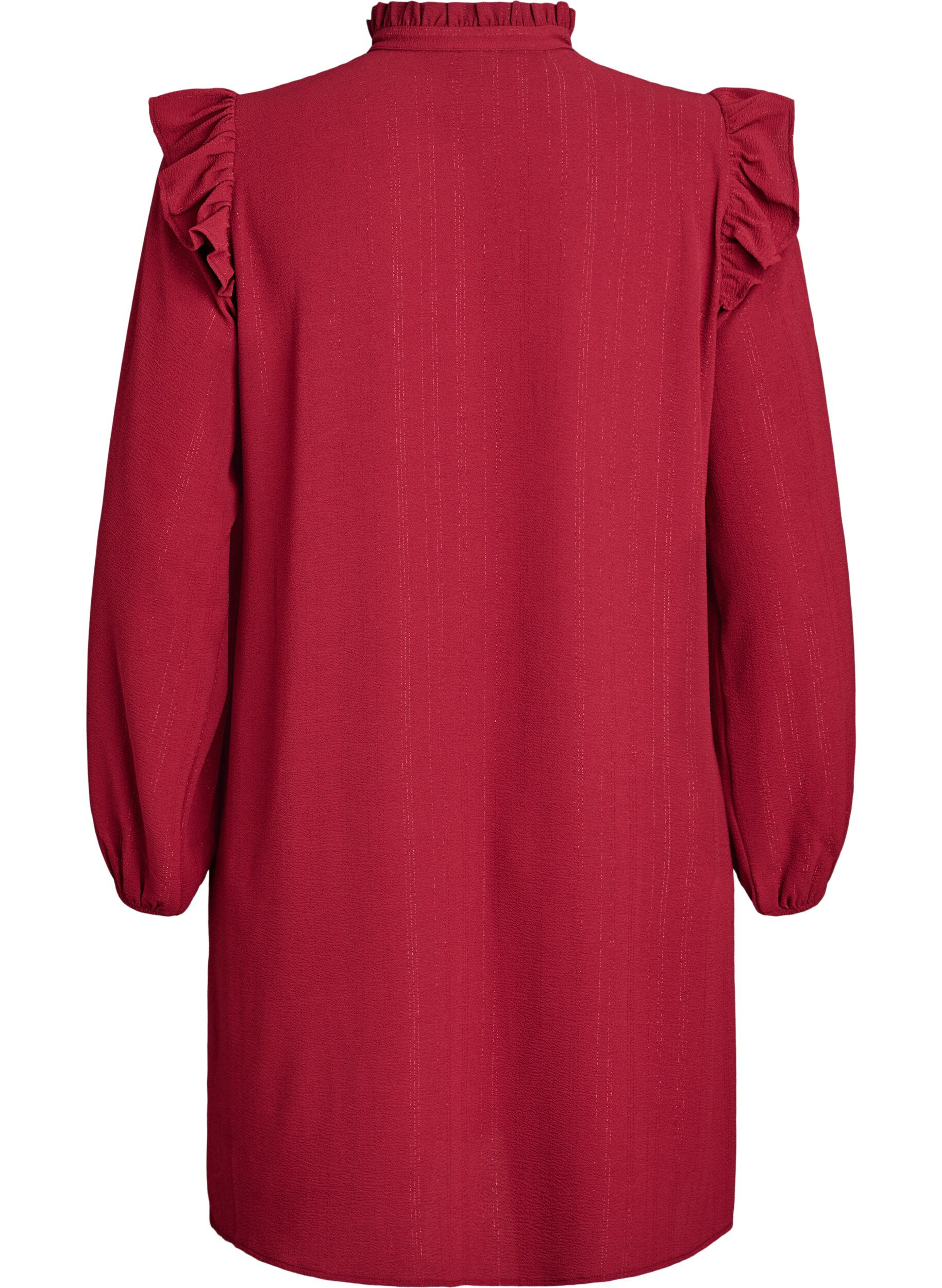 Zizzi Kort kl&auml;nning med volanger och glitter, M&ouml;rk Bordeaux, Packshot image number 1