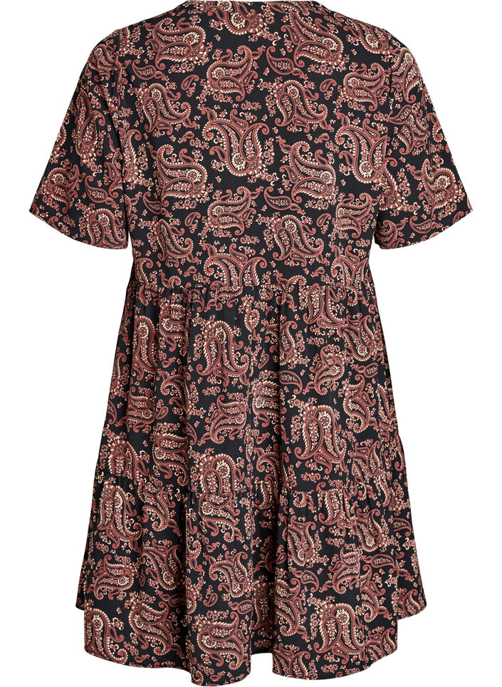 Kort&auml;rmad kl&auml;nning med A-linje och sk&auml;rningar, Svart, Packshot image number 1