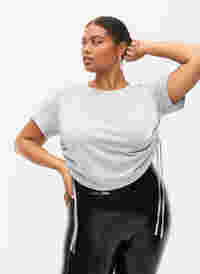 Croppad t-shirt med snörning, Light Grey Melange, Model