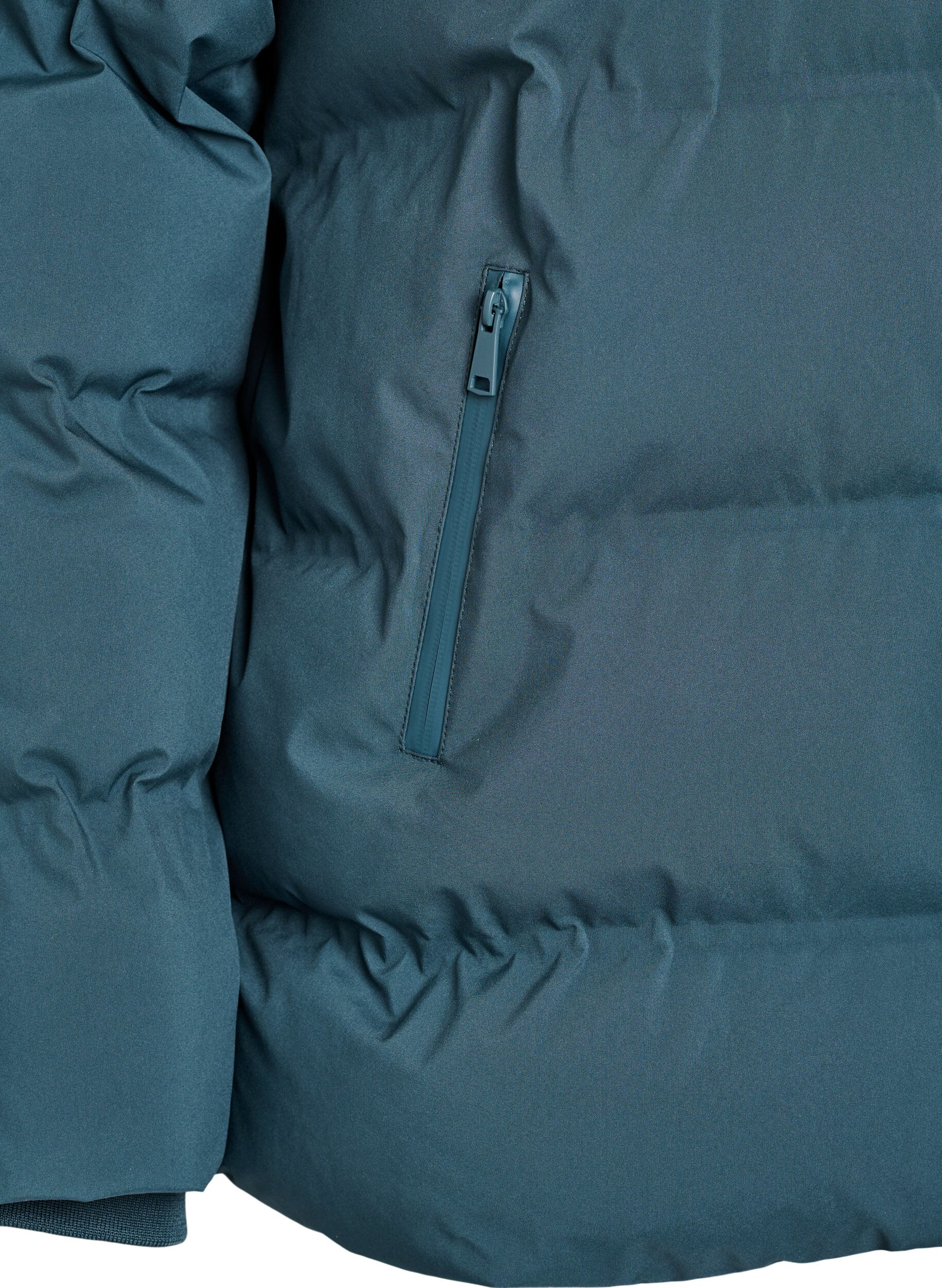 Zizzi Kort pufferjacka med avtagbar huva, Gr&ouml;n, Packshot image number 3