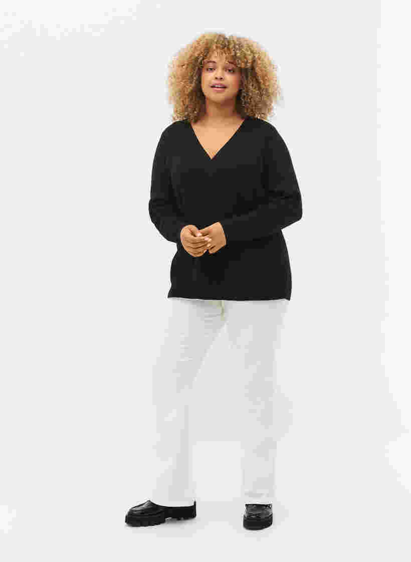 Stickad tröja med omlott, Black, Model image number 1