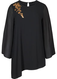 Tunika med asymmetrisk nederdel och paljetter, Black