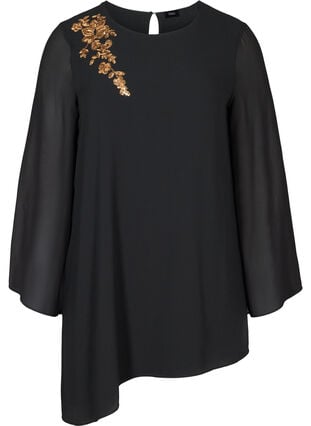 Tunika med asymmetrisk nederdel och paljetter, Black, Packshot image number 0