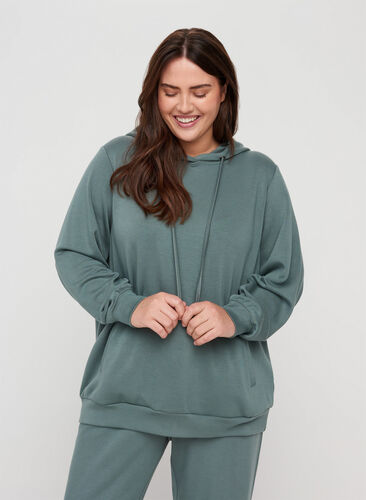 Sweatshirt med fickor och huva, Balsam Green, Model image number 0