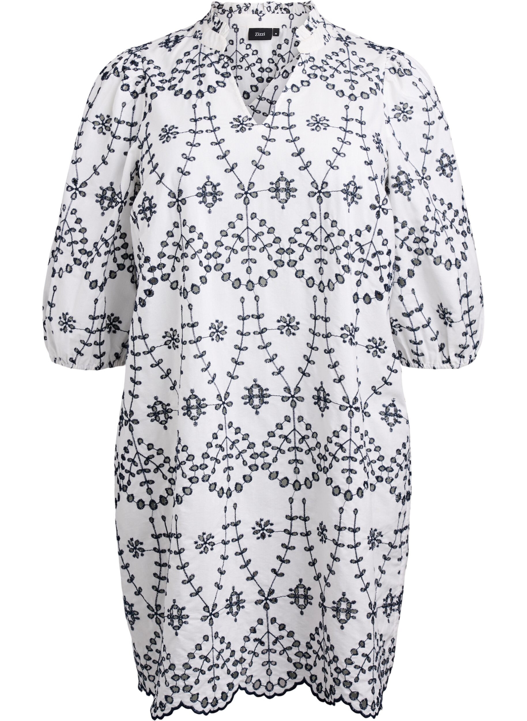 Zizzi Kl&auml;nning med kontrasterande broderi anglaise, White w. Navy Blazer, Packshot image number 0