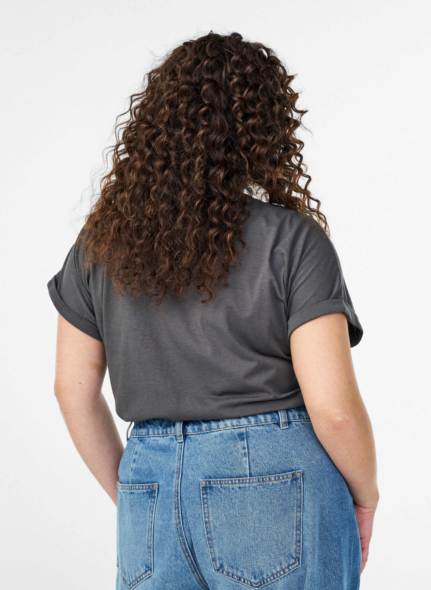 ZizziKort&auml;rmad t-shirt i bomullsmix, Gr&aring;, Model image number 2