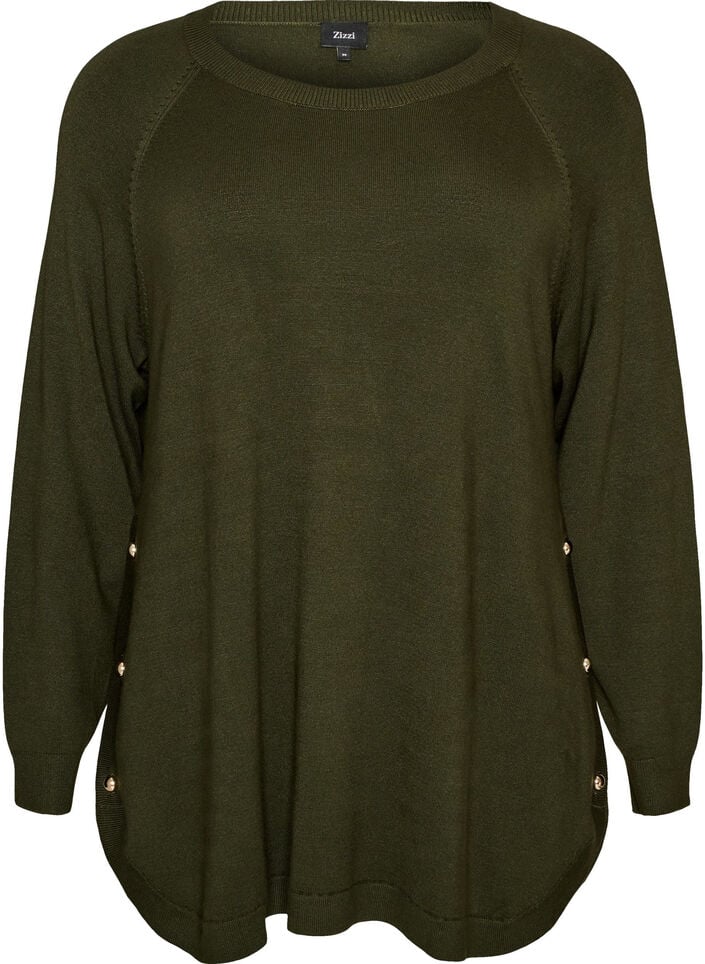 Stickad blus med knappar i sidan, Gr&ouml;n, Packshot image number 0