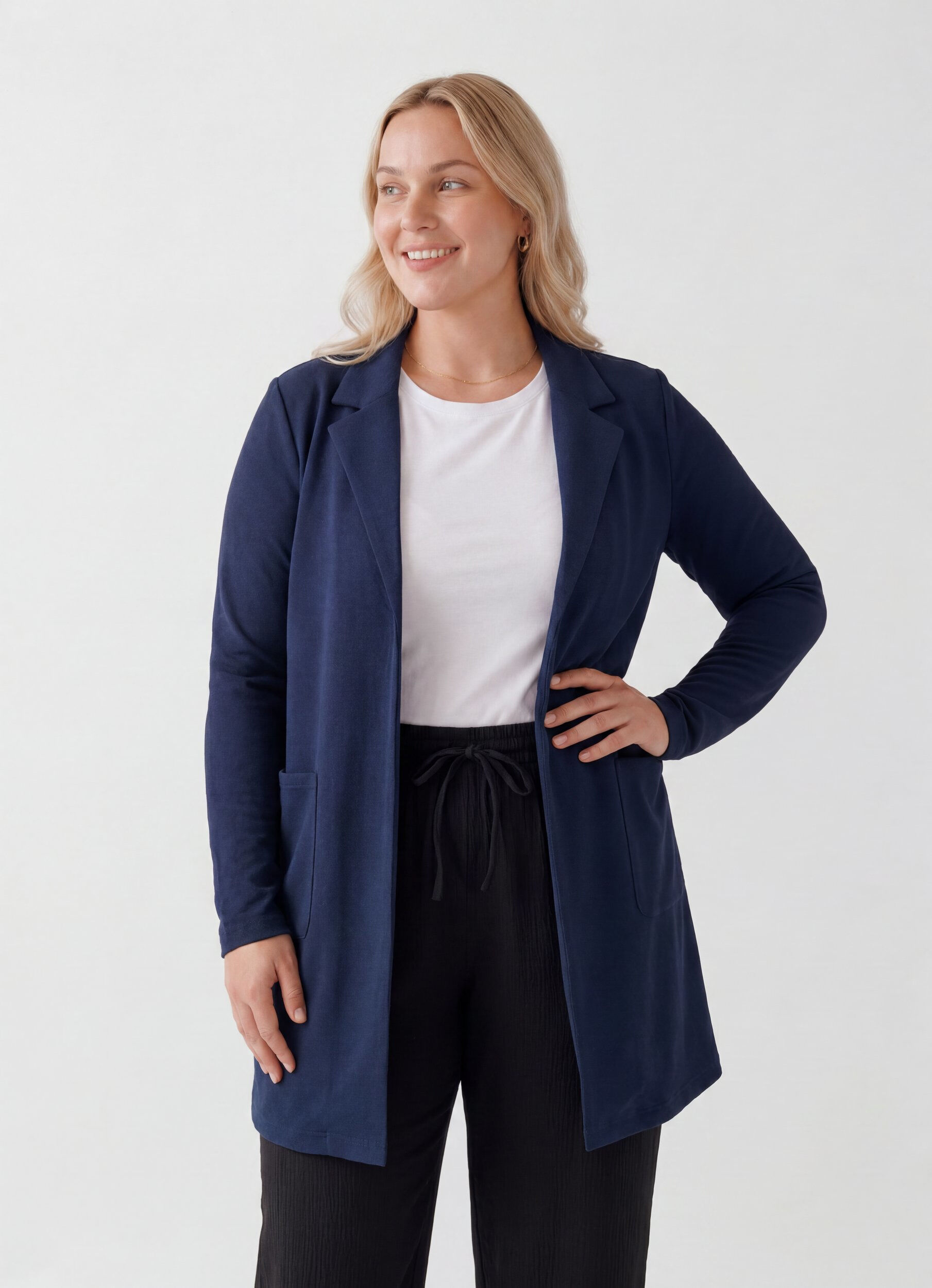 ZizziL&aring;ng kavaj med fickor, Bl&aring;, Model image number 0