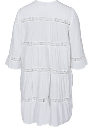A-linjeformad viskosklänning med spetsband, White, Packshot image number 1