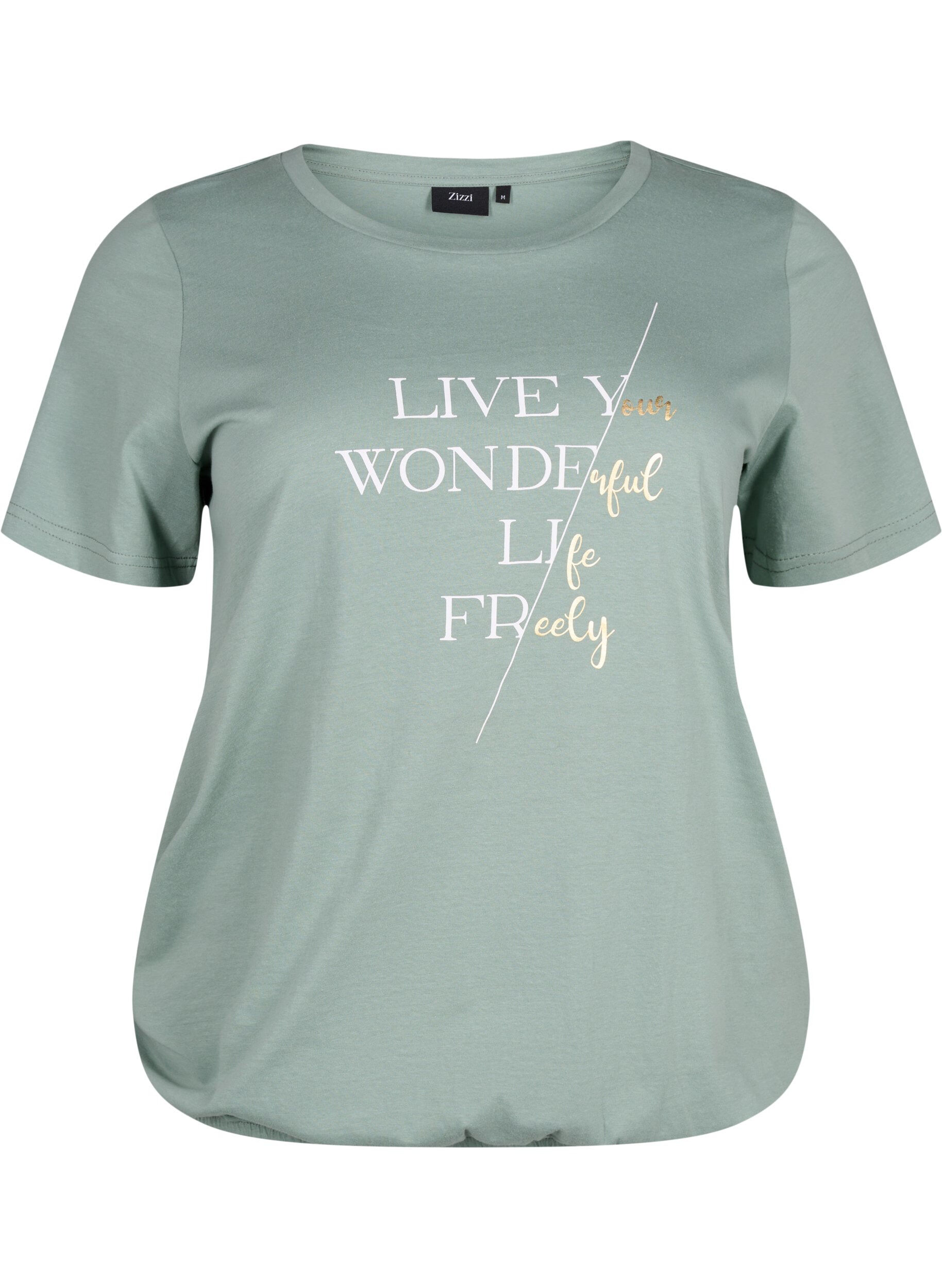 Zizzi Kort&auml;rmad t-shirt i bomull med elastisk kant, Chinois G. W. Live, Packshot image number 0