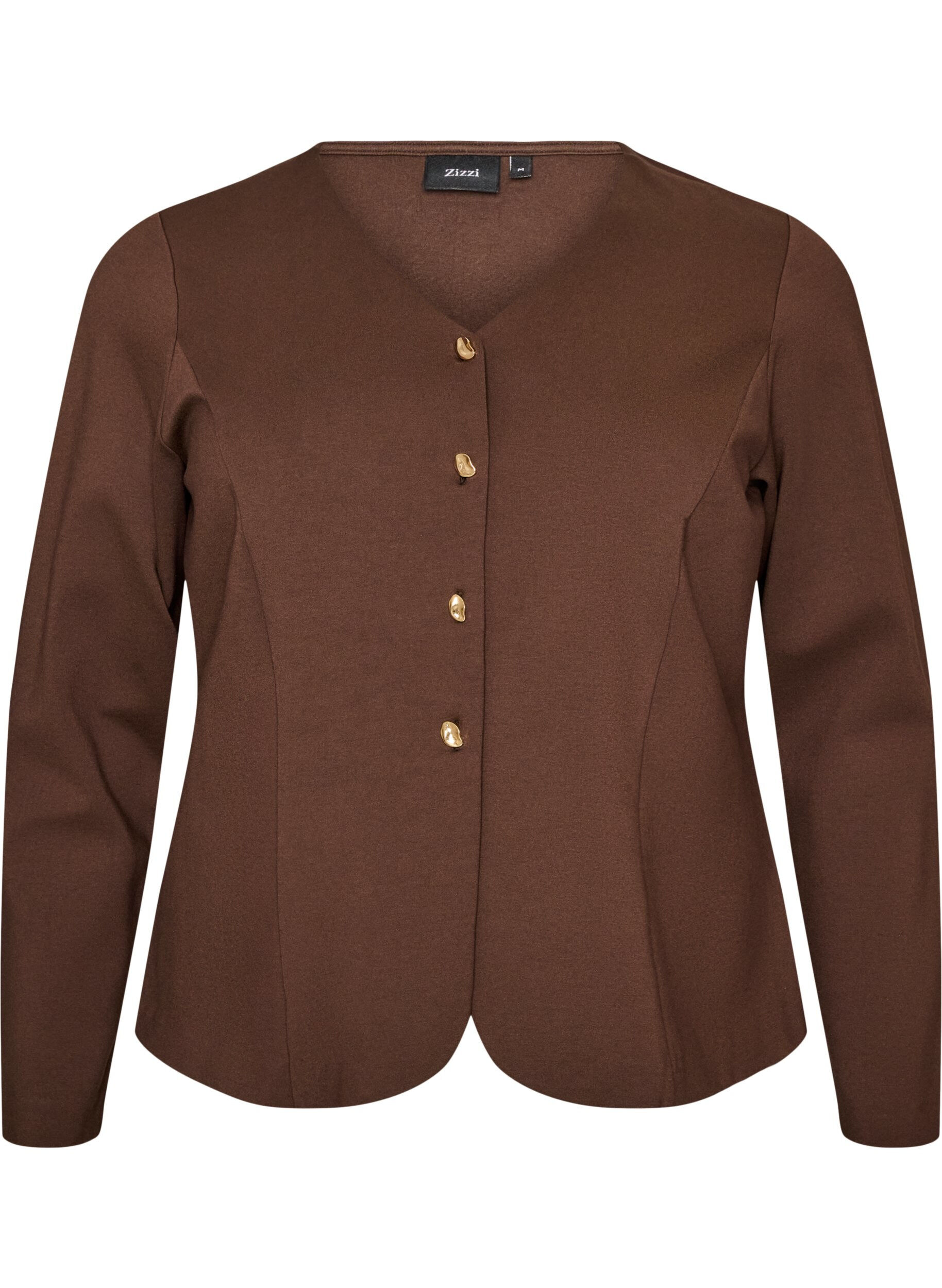 ZizziFigurn&auml;ra cardigan i jersey med dekorativa knappar, Brun, Packshot image number 0