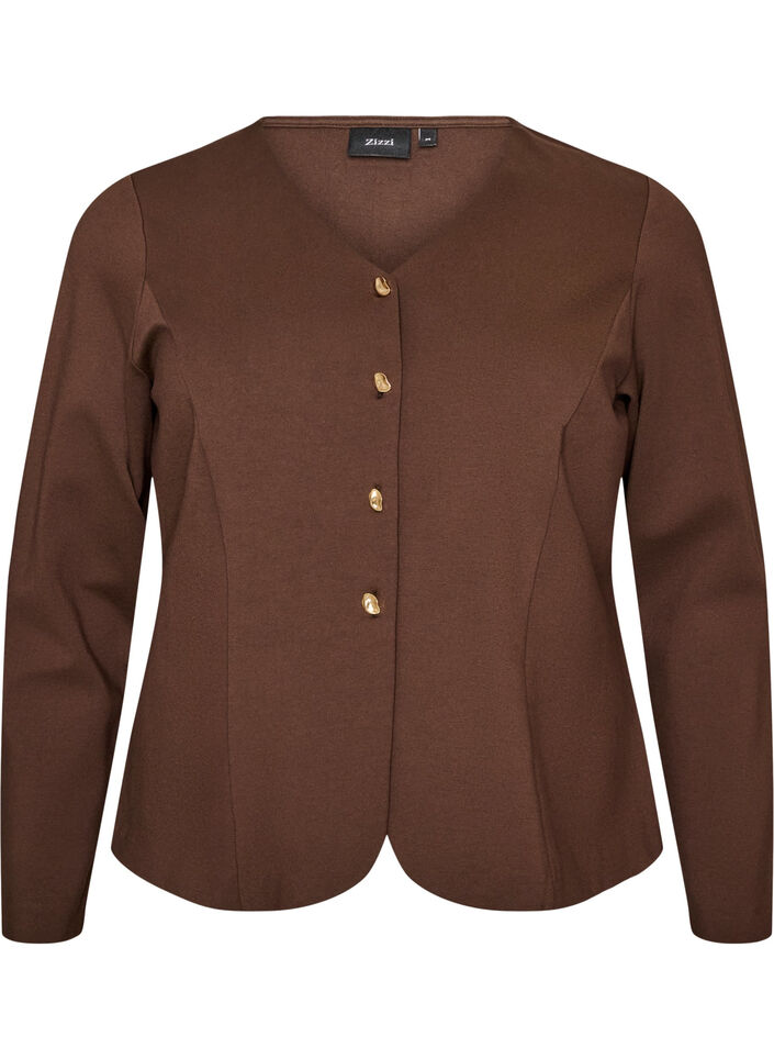Figurn&auml;ra cardigan i jersey med dekorativa knappar, Brun, Packshot image number 0