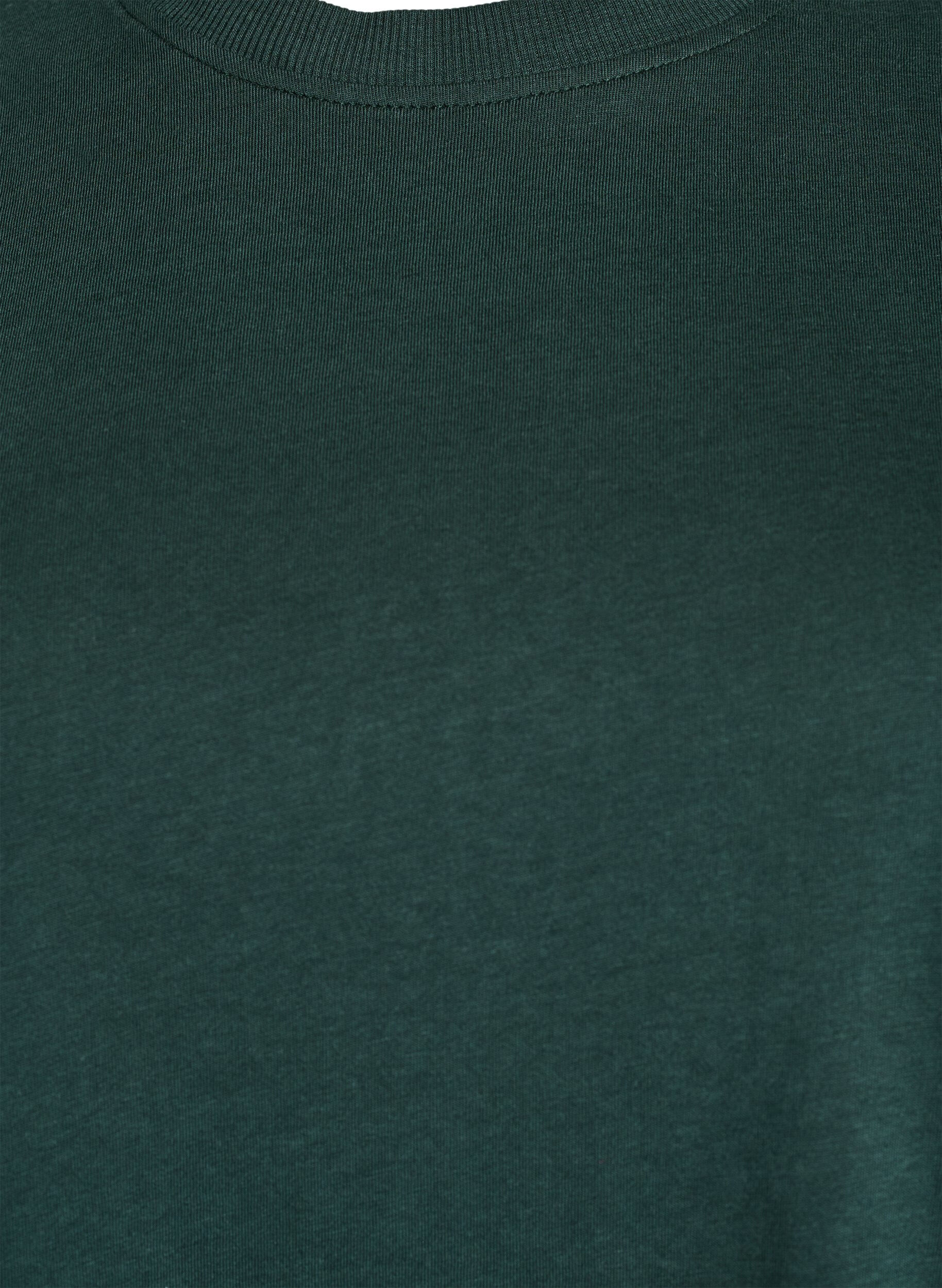 Zizzi Enkel t-shirt i bomull med rund halsringning, Gr&ouml;n, Packshot image number 2