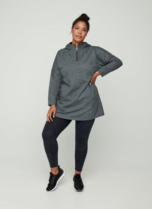 Lång swetshirt med huva, Dark Grey Melange, Model image number 2