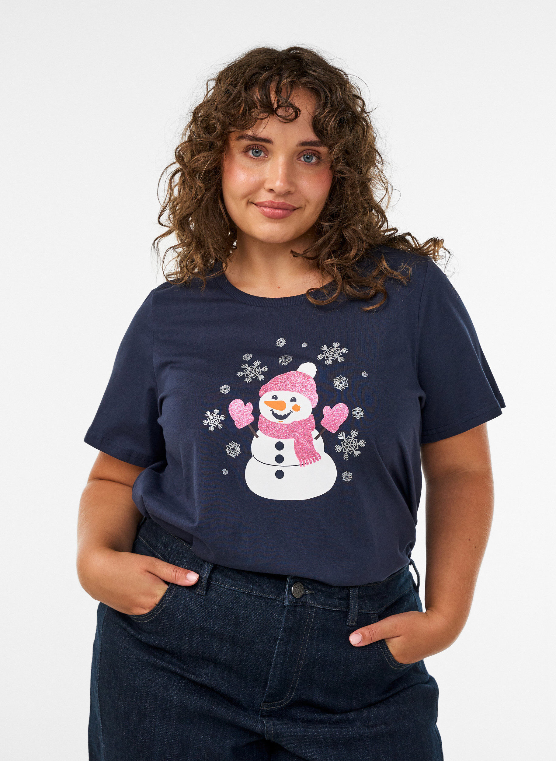 ZizziJul-t-shirt i ekologisk bomull, Bl&aring;, Model image number 0
