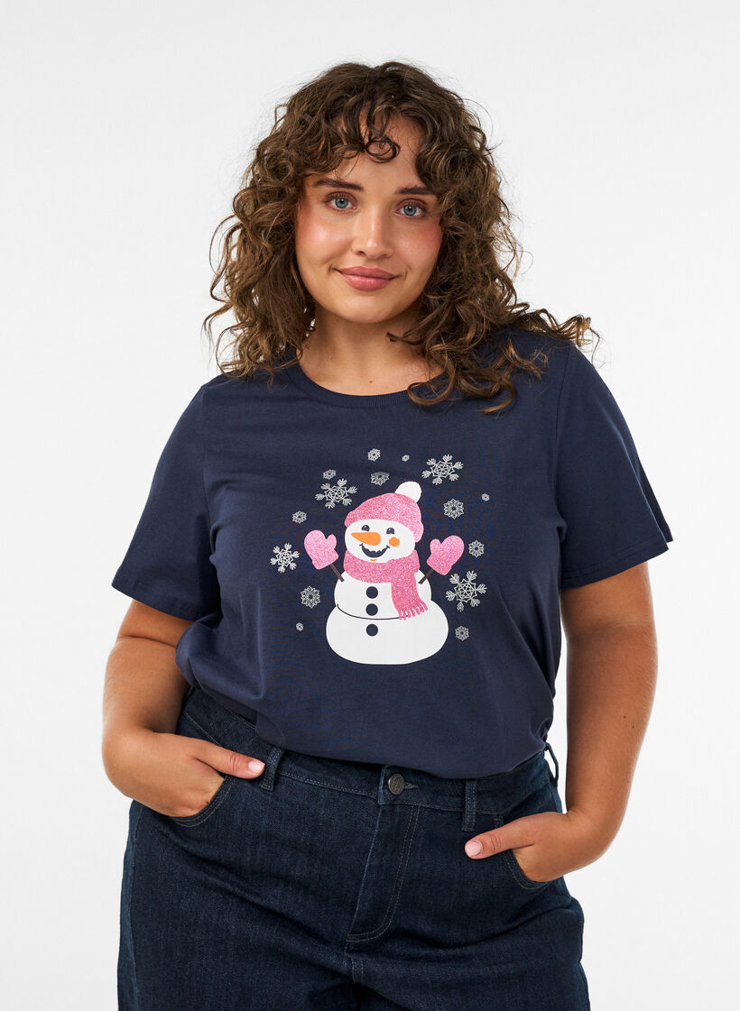 Jul-t-shirt i ekologisk bomull, Bl&aring;, Model image number 0