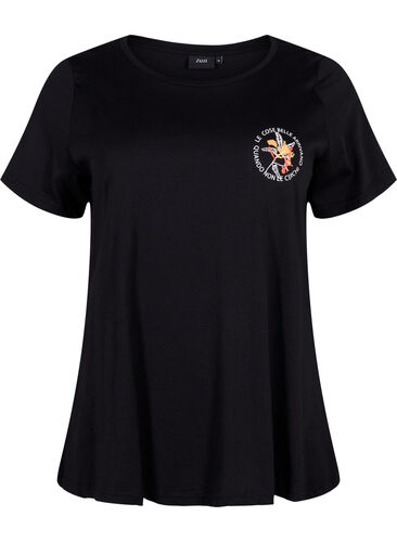 T-shirt i bomull med tryck framtill, Black W. Chest print, Packshot image number 0