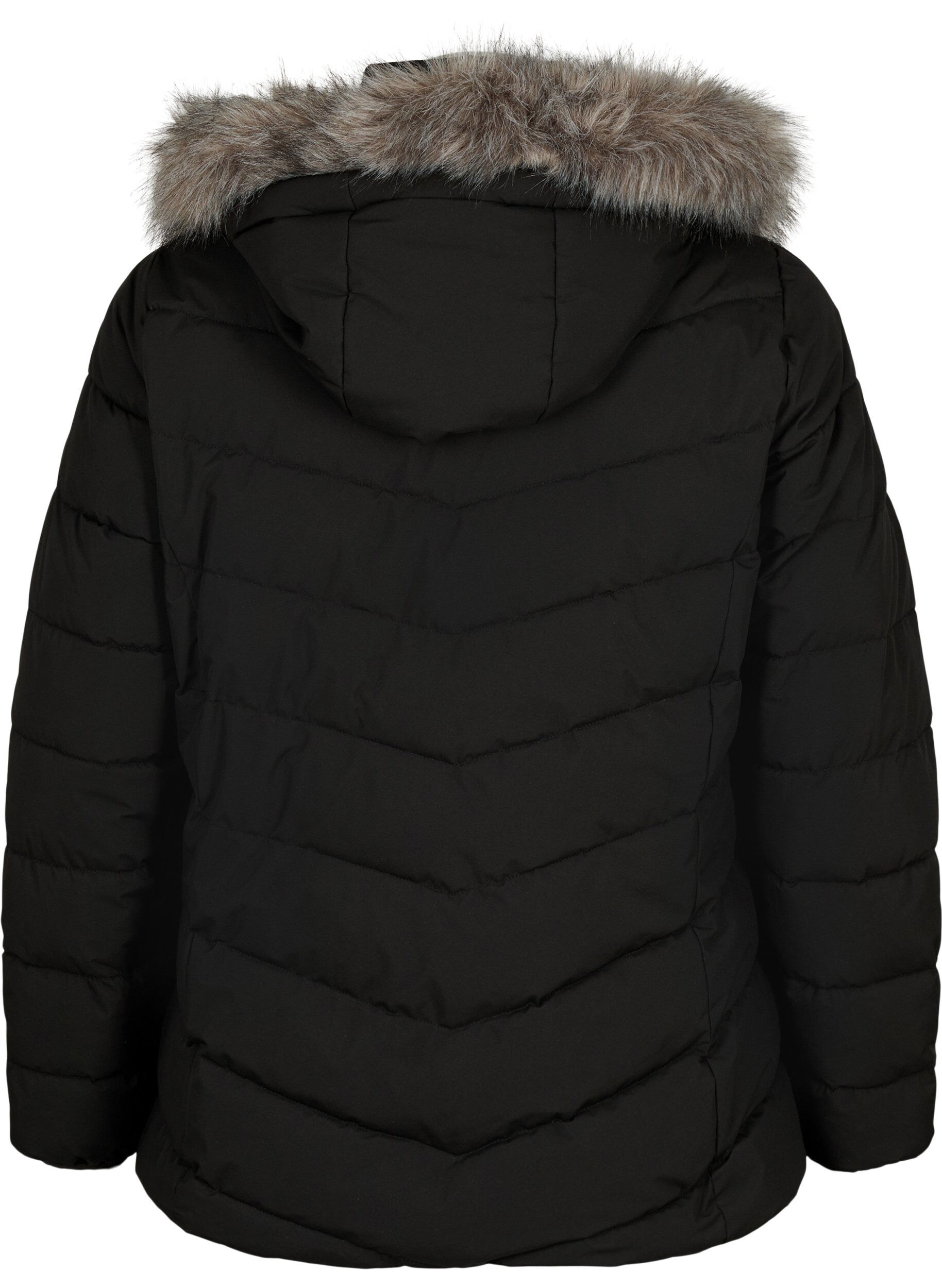 ZizziKort pufferjacka med huva, Svart, Packshot image number 1