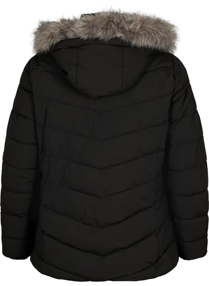 Kort pufferjacka med huva, Svart, Packshot image number 1