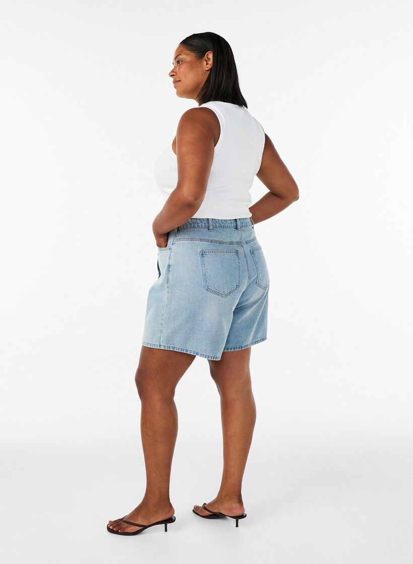 Denimskorts med omlotteffekt och h&ouml;g midja, Bl&aring;, Model image number 2