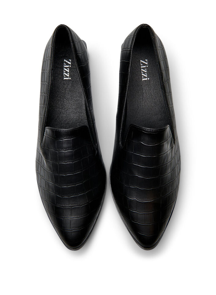 Wide fit - Loafers med krokodilmönster, Svart, Packshot image number 2