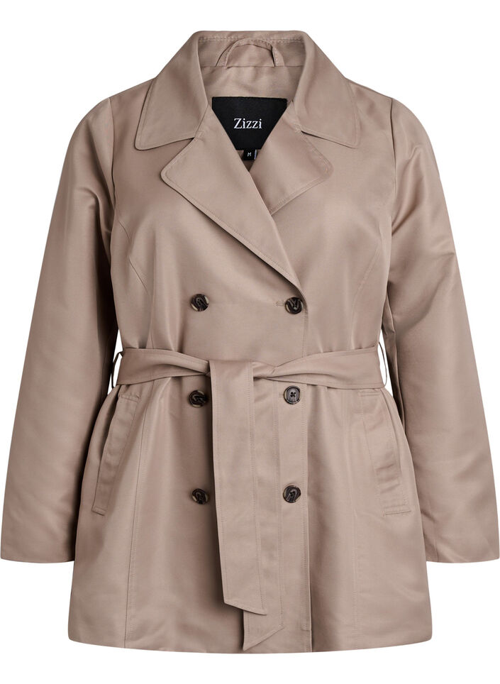 Kort trenchcoat med skärp, Grå, Packshot image number 0