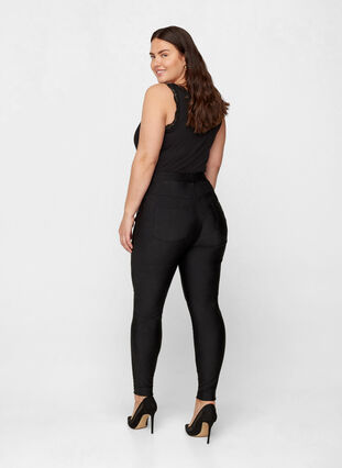 Shiny leggings med bakfickor och hög midja, Black, Model image number 1